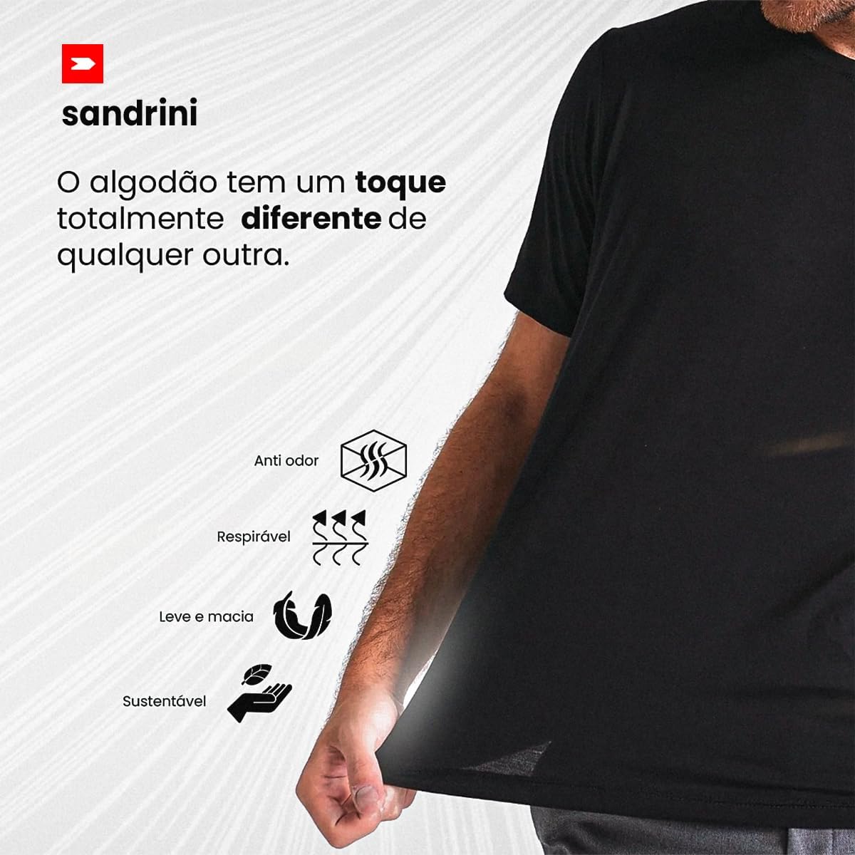 Kit 3 Camisetas Básicas Masculinas Sandrini Preto ou Sortido Algodão Premium Conforto Casual Dia a Dia