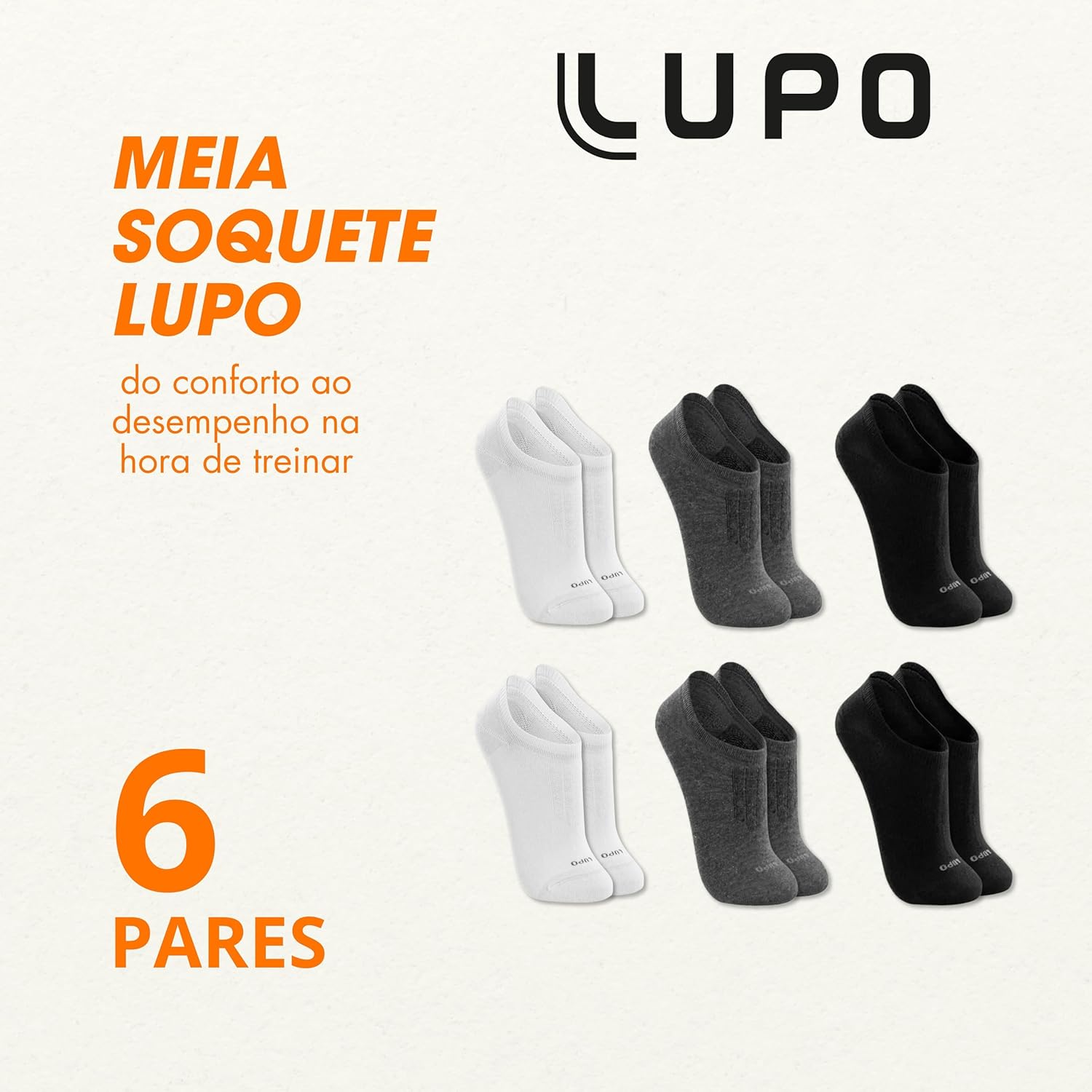 Kit 6 Pares Meia Lupo Soquete Sapatilha Invisível Algodão Unissex