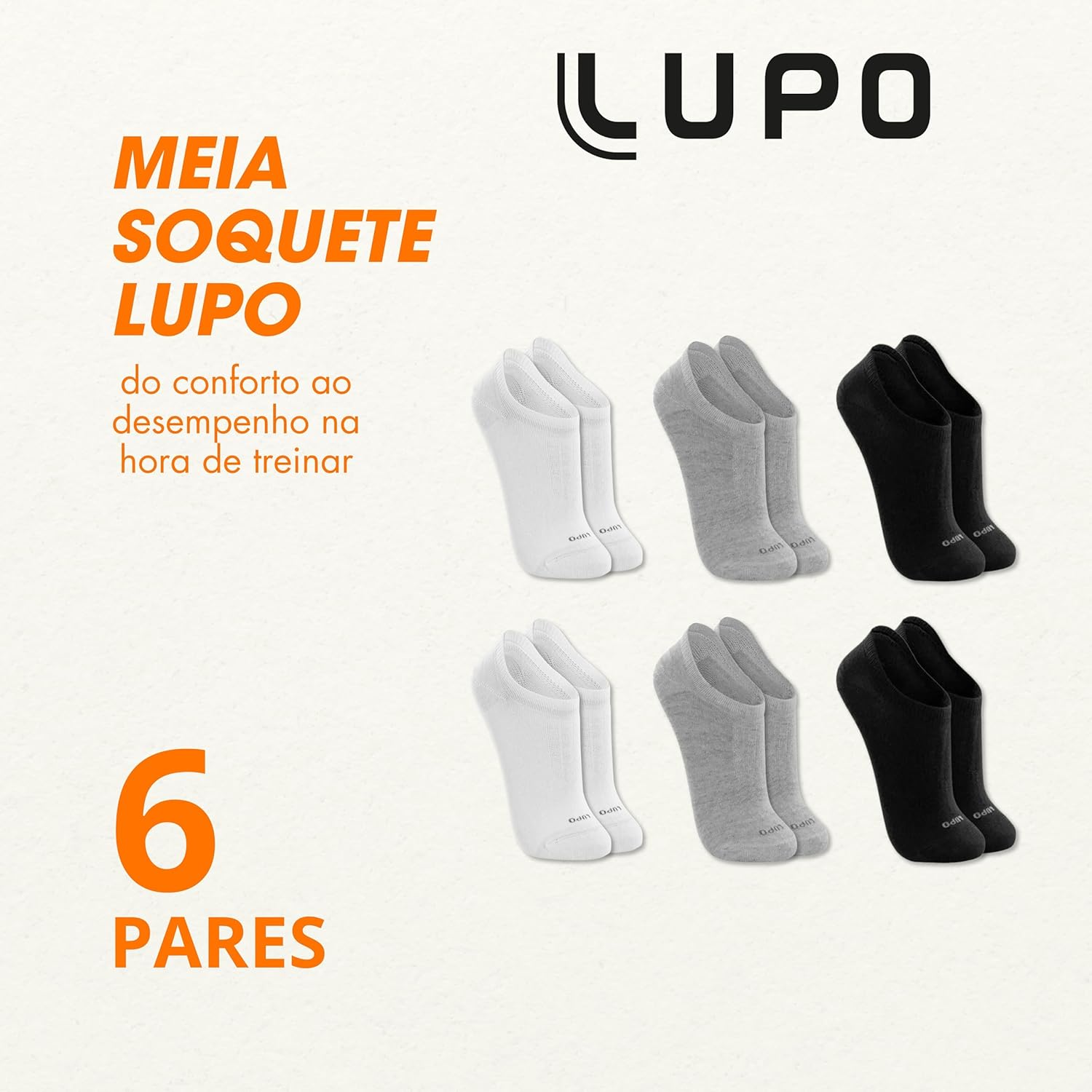 Kit 6 Pares Meia Lupo Soquete Sapatilha Invisível Algodão Unissex