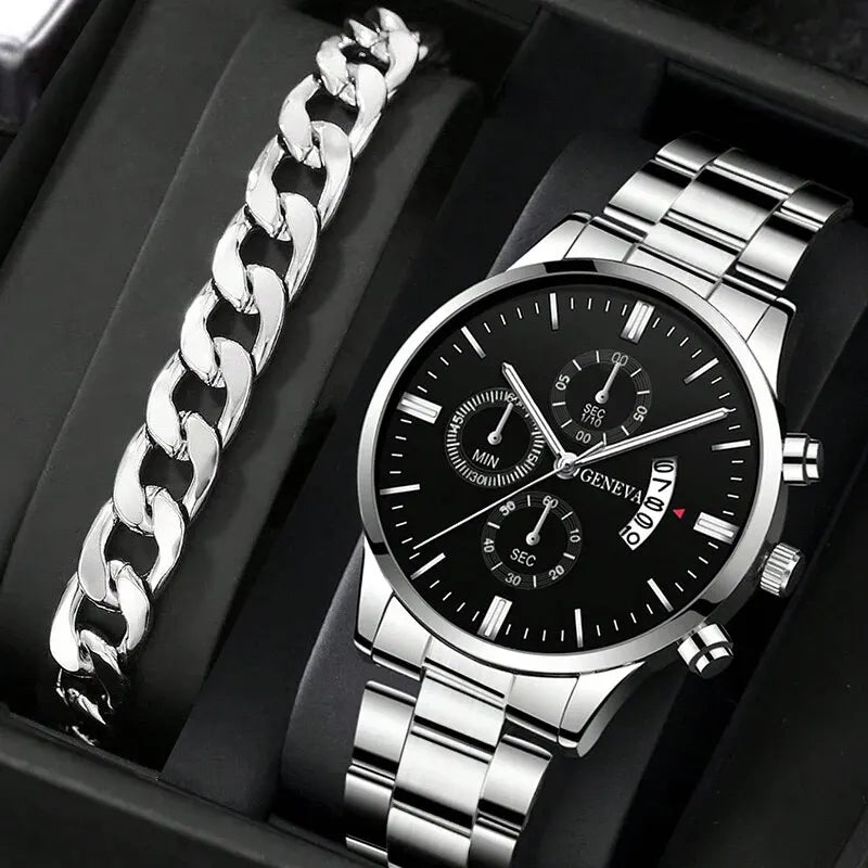 Kit Relógio Luxe Armband + Pulseira Aço Inox