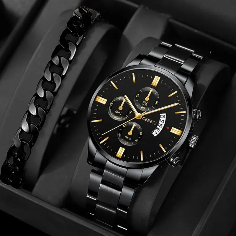 Kit Relógio Luxe Armband + Pulseira Aço Inox